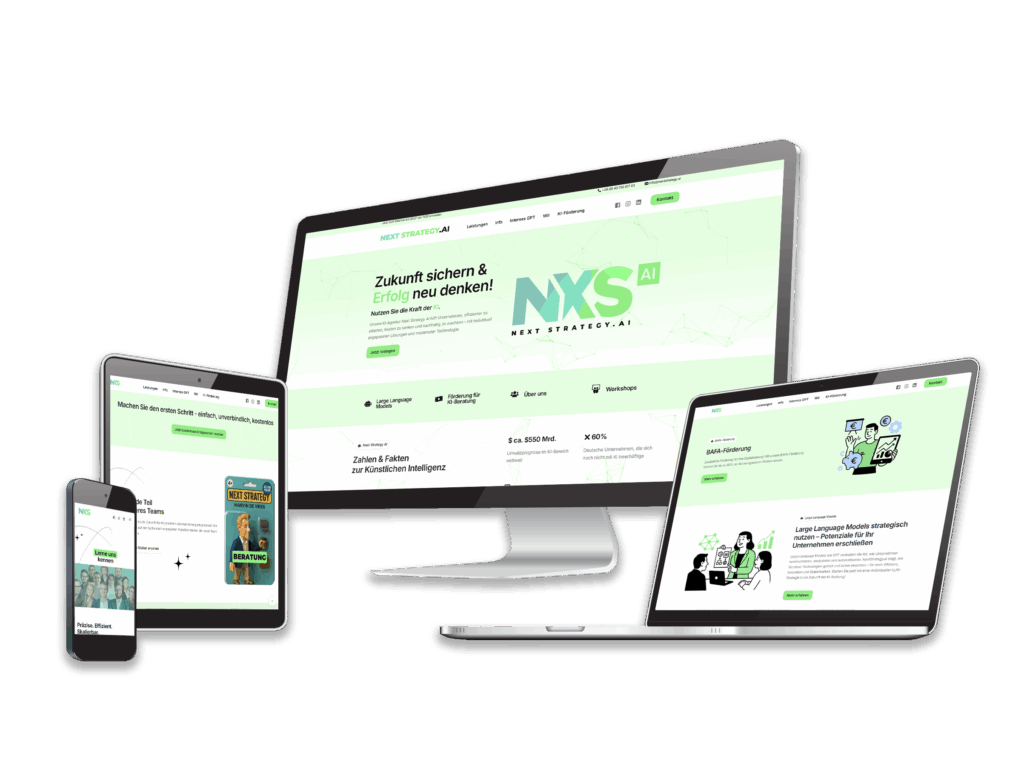 Next Strategy AI Website Desktop, Laptop, Tablet, Smarphone Mockups